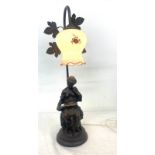 Resin lady lamp, shade in good overall condition, working order, Overall height 23 inches,