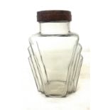 Art Deco glass jar with bakelite lid (Sharps) , approximate measurements: Height 11.5 inches,
