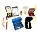 Selection of mens and ladies watches, some with boxes, all untested