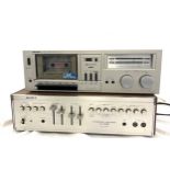 Sony TA-1055A vintage integrated stereo amplifier, Sharp stereo tape deck RT-10e, both untested