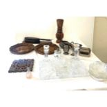 Selection of miscellaneous items to include, glassware, wooden pieces, silver plate, the Berkel auto