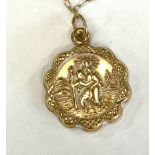 9ct gold St Christopher pedant necklace, approximate weight 1.1g