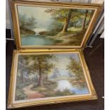 2 Large framed signed paintings, Artist C. Inness and I. Cafieri approximate size of frame: Width 41