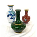 3 Cloisonne vases largest measures approx 8"