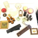 Selection of miscellaneous items includes glassware, vintage umbrellas, carved figures etc