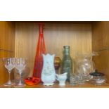 Selection of glassware and pottery to include coloured glass
