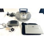 Alba portable CD player, without power lead, 2 alba radios, portable DVD player no lead, all