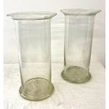 Pair large glass column vases, approximate height 14 inches, diameter 8 inches