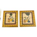 Pair of framed antique Indian silks measures approx 10" tall by 9" wide