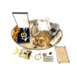 Silver plated tray,silver plated items, amber type necklace etc