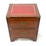 Leather top, 2 drawer, brass cornered mahogany chest, approximate measurement: Height 20 inches,