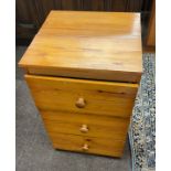 3 Drawer pine bedside cabinet, approximate height 28 inches, Width 17 inches, Depth 17 inches