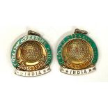 2 vintage silver and enamel India English speaking union fobs, approximate weight 25g