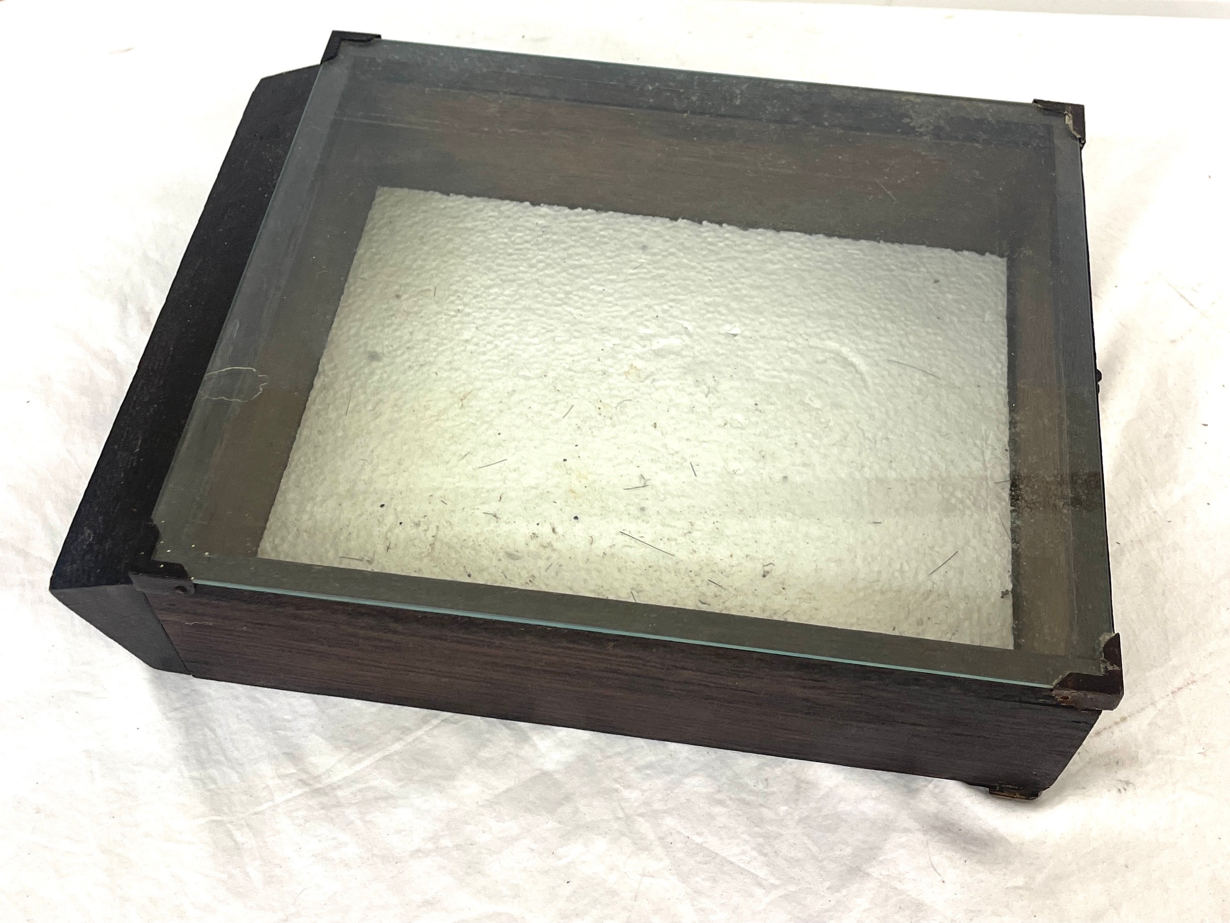 Small vintage cube display case / box, approximate measurements: Width 14 inches, Height 10.5
