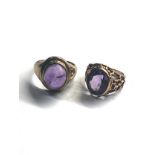 2 vintage 9ct gold amethyst rings (9.3g)