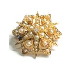 Victorian 18ct gold diamond & pearl star pendant brooch 5.1g