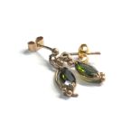 9ct gold vintage tourmaline drop earrings (2.1g)