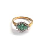 9ct tgold diamond & emerald cluster ring (2.3g)