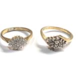 2 x 9ct gold diamond cluster rings (4.8g)