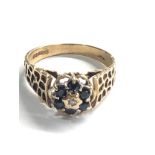 9ct gold vintage diamond & sapphire ring (2.8g)