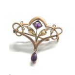 9ct gold antique amethyst & seed pearl pendant brooch (2.6g) missing pearl cracked amethyst