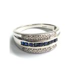 9ct white gold diamond & sapphire ring weight 3.3g