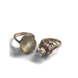 2 x 9ct gold vintage smokey quartz & citrine rings (8.2g)