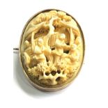 Antique 9ct gold chinese canton carved ivory brooch