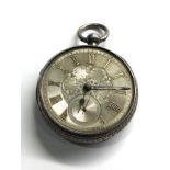 Antique silver dial fusee pocket watch working order but no warranty given missing glass
