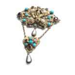 Antique austro hungarian fairy garnet & turquoise pendant