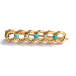 15ct gold antique seed pearl & turquoise brooch (3.4g)