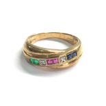 9ct gold diamond ruby & emerald dress ring (3.3g)
