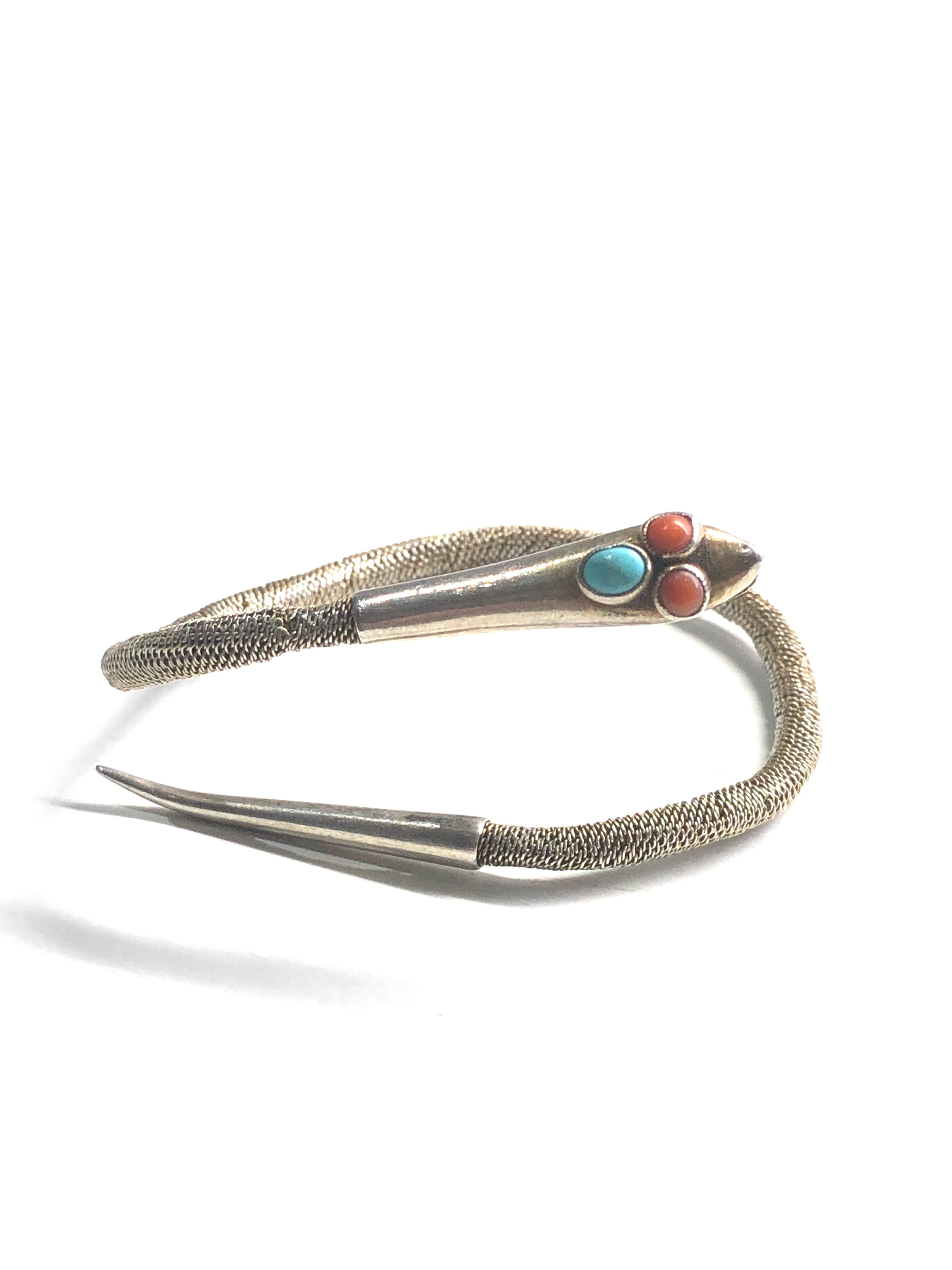 Antique silver turquoise & coral snake bangle - Image 2 of 3