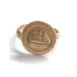 9ct gold vintage British Guiana coin signet ring (2.9g)