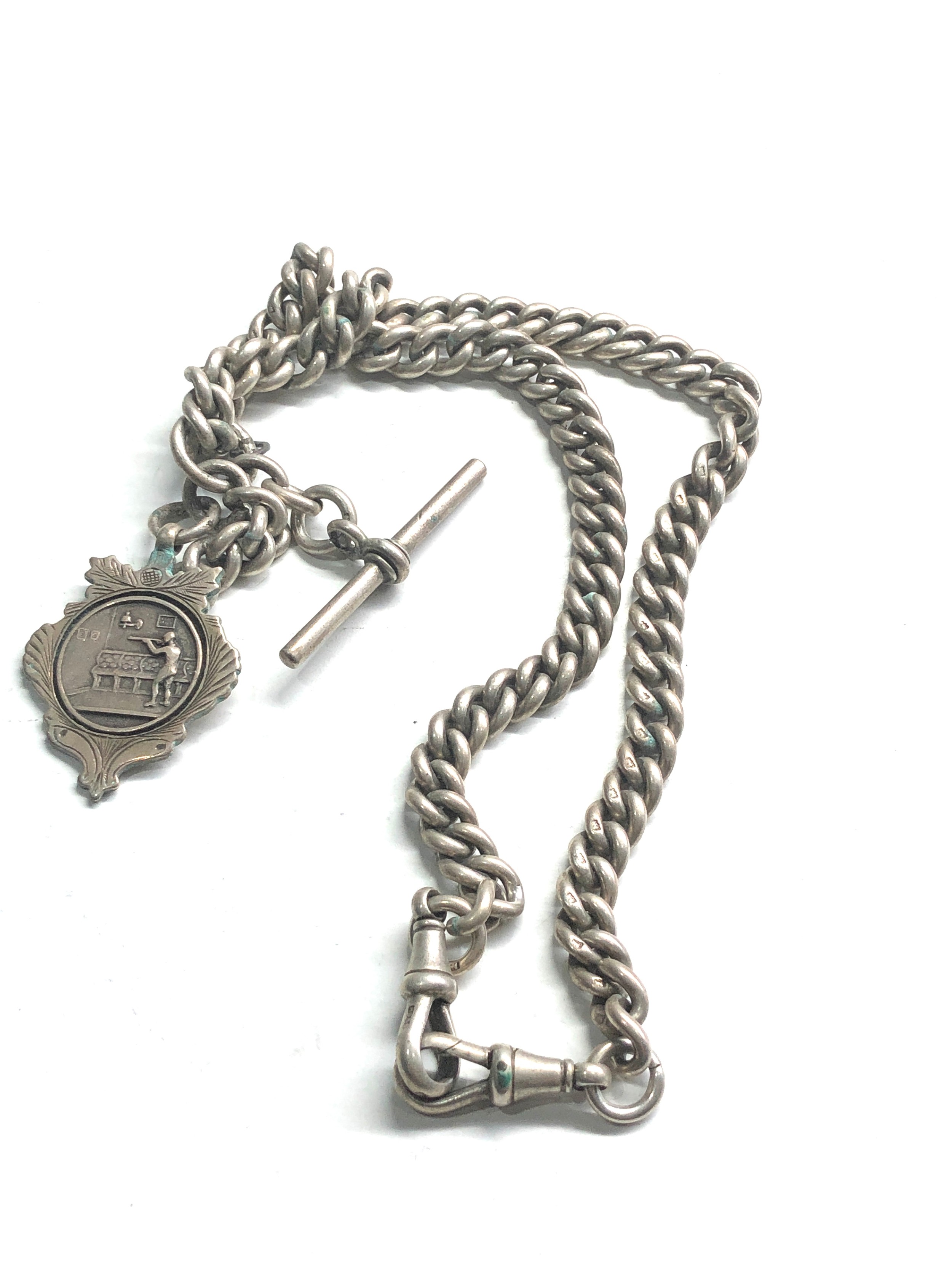 Antique silver double albert watch chain 64g