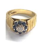 18ct gold vintage diamond & sapphire cluster ring (5.6g)