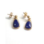 9ct gold vintage lapis lazuli teardrop earrings (2.8g)