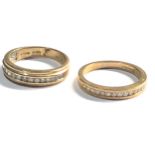 2 x 9ct gold diamond half eternity rings (6g)