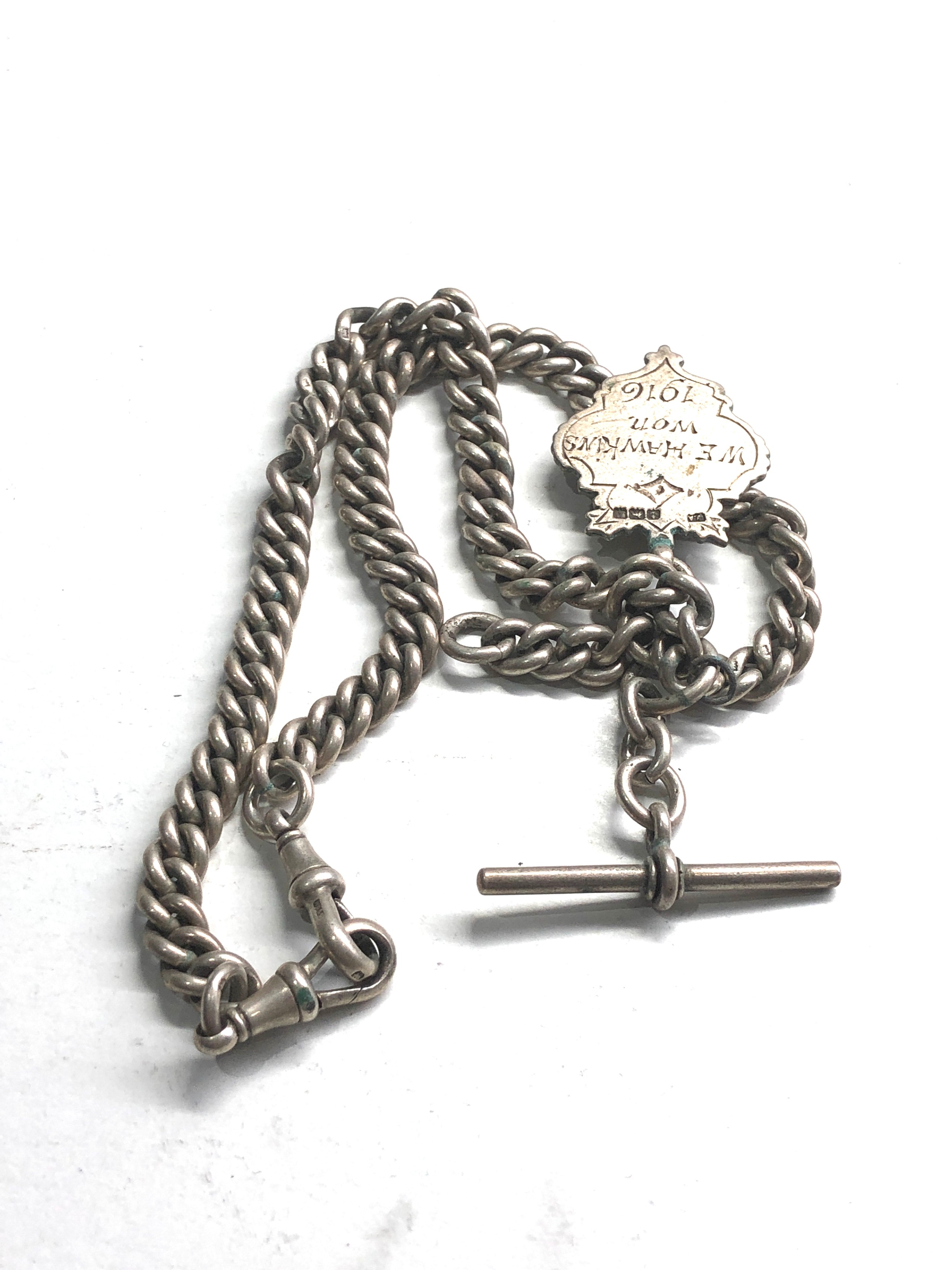 Antique silver double albert watch chain 64g - Image 2 of 4