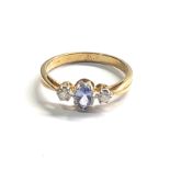 9ct gold diamond & tanzanite three stone ring (1.8g)