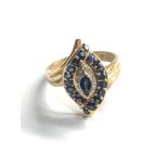 9ct gold diamond & sapphire cocktail ring (3g)