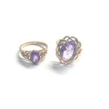 2 x 9ct gold amethyst dress rings (5.4g)