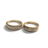 2 x 9ct gold diamond half eternity rings (7g)