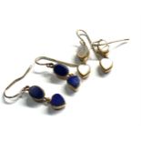 2 x 9ct gold drop earrings inc. lapis, mother of pearl (8.3g)