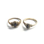 2 x 9ct gold diamond & sapphire cluster rings (4g)