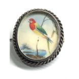 Antique hand painted silver framed miniature brooch