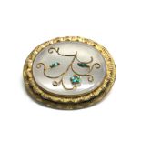 Victorian large rolled gold chalcedony & turquoise brooch