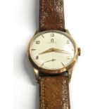 9ct gold gents Omega presentation wrist watch with 9ct omega buckle strap woking order but no