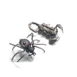 2 vintage silver miniature spider and scorpion brooches