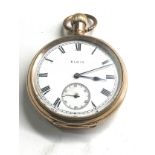 Antique Elgin gold plated open face pocket watch it is ticking but no warranty given